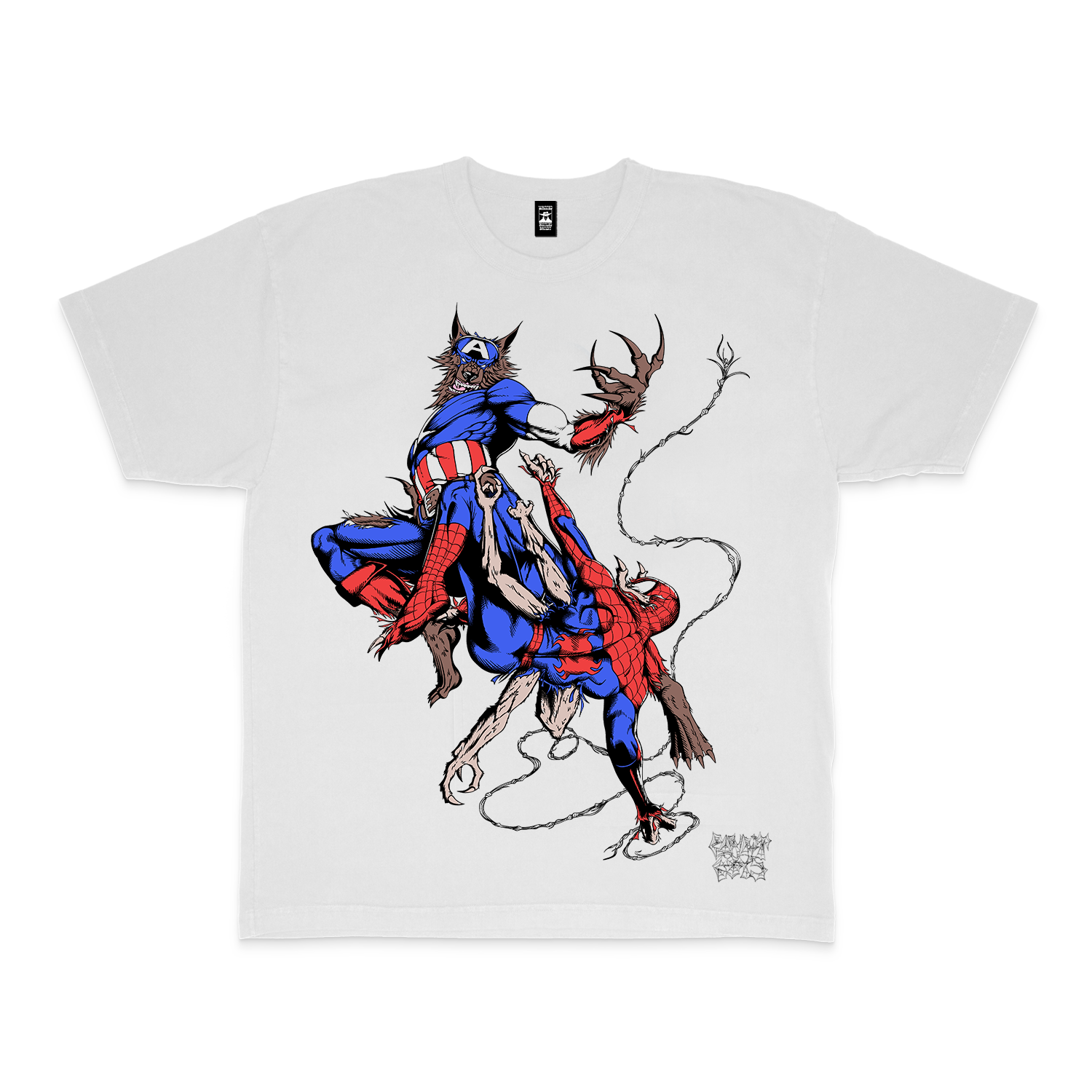 Capwolf Vs Man Spider White Tee